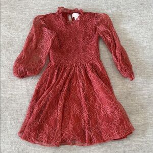 Rachel Parcell Girls' Burgundy Lace Long-Sleeve Dress